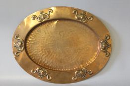 BELDRAY. oval copper tray with Art Nouveau designs to edge, stamped verso, 24 x 31 cm