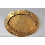 BELDRAY. oval copper tray with Art Nouveau designs to edge, stamped verso, 24 x 31 cm