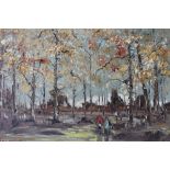 GEORGE RICHARD DEAKINS (1911-1982). Impressionist wooded landscape with figures, village in