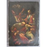 (XIX). Continental school, religious study of Jesus and soldiers with two figures fighting in