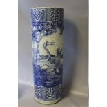 A LARGE 19TH CENTURY CHINESE BLUE AND WHITE STICKSTAND, decorated with storks in a typical