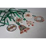 A COLLECTION OF SIX ROYAL CROWN DERBY CERAMIC CHRISTMAS ORNAMENTS, to include Christmas Tree,