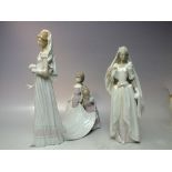 A LLADRO WEDDING GROUP FIGURE OF A BRIDE AND BRIDESMAIDS, H 34.5 cm, together with a Lladro figure