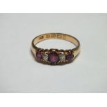 AN 18CT GOLD FIVE STONE RUBY AND DIAMOND SET RING, ring size L, approx weight 2.7g