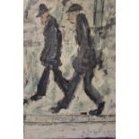 CIRCLE OF LAURENCE STEPHEN LOWRY (1887-1976). Street scene with two figures and a cat, bears