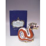 A ROYAL CROWN DERBY DRAGON PAPERWEIGHT, gold stopper, with box, H 11.5 cm