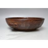 A ROBERT 'MOUSEMAN' THOMPSON OF KILBURN ADZED OAK CIRCULAR SHALLOW BOWL, with signature carved