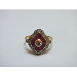 A RUBY AND DIAMOND RING, stamped 750, approx weight 4g, ring size Q 1/2