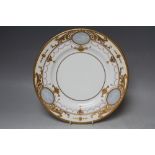 A MINTON PATE SUR PATE PORCELAIN CABINET PLATE, decorated with gilt scrolling floral detail, Dia. 27