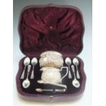 A CASED HALLMARKED SILVER STRAWBERRY SET - LONDON 1892-94, makers marks for George Maudsley Jackson,