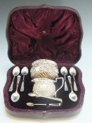 A CASED HALLMARKED SILVER STRAWBERRY SET - LONDON 1892-94, makers marks for George Maudsley Jackson,
