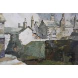 GEORGE BUSBY (XX). British school, backyard views of terraced houses with mother and children, '