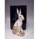 A ROYAL CROWN DERBY COLLECTORS GUILD MIDSUMMER HARE PAPERWEIGHT, gold stopper, with box, H 1 cm