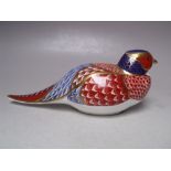 A ROYAL CROWN DERBY PHEASANT PAPERWEIGHT, gold stopper, with box, L 17.5 cm