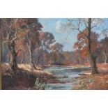 ? JAMESON. Impressionist wooded river landscape, signed and dated 1938 lower right, oil on canvas,