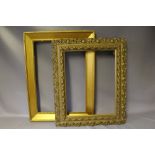 A 19TH CENTURY PLAIN GOLD FRAME, rebate 66 x 47 cm, together with a 19th century decorative gold