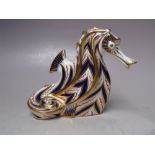 A ROYAL CROWN DERBY SEAHORSE PAPERWEIGHT, gold stopper, with box, H10 cm