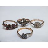 A COLLECTION OF EARLY TO MID 20TH CENTURY LADIES DRESS RINGS, two marked as 9ct gold, approx