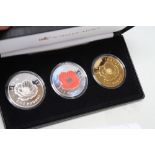 JUBILEE MINT - THE REMEMBRANCE DAY SOLID SILVER PROOF THREE £5 COIN COLLECTION, with certificate and