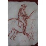 CIRCLE OF EDGAR DEGAS (1834-1917). Study of a man on horseback, bears signature lower middle, crayon