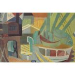 CIRCLE OF ANDRE LHOTE (1885-1962). Dockland scene with boat and figure, bears signature lower