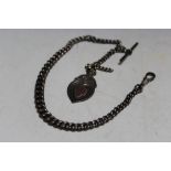 A HALLMARKED SILVER GRADUATED FOB CHAIN, with attached hallmarked silver fob, overall L 38 cm,