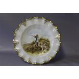 A ROYAL CROWN DERBY CABINET PLATE SIGNED BY J DOYLE, hand painted with a sportsman with his dogs,