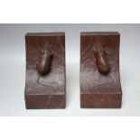 A PAIR OF ROBERT 'MOUSEMAN' THOMPSON OF KILBURN ADZED OAK BOOKENDS, each with a signature carved