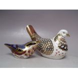 A ROYAL CROWN DERBY PIGEON PAPERWEIGHT, silver stopper, associated box, W 15 cm, together with