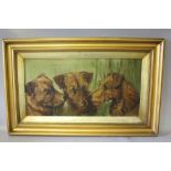 H.L. (XIX-XX). Study of three terriers, signed with initials and dated 1913 lower right, oil on