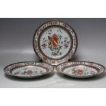 THREE SAMSON OF PARIS ARMORIAL PLATES, two painted with the coat-of-arms for the Duke's of