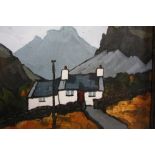 DAVID BARNES (XX-XXI). Welsh school, mountainous landscape with cottage, signed verso, coloured