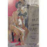 P. Mc?; A modernist composition with seated female nude, signed lower right, mixed media collage