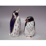 A ROYAL CROWN DERBY ROCKHOPPER PENGUIN PAPERWEIGHT, silver stopper, with box, H 10.5 cm, together