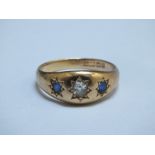 A HALLMARKED THREE STONE RING, carat stamp indistinct, approx weight 8g, ring size YCondition