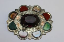 A LARGE HALLMARKED SCOTTISH SILVER SAMPLE BROOCH BY WARD BROTHERS - GLASGOW 1954, set with a large
