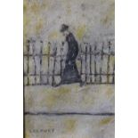 CIRCLE OF LAWRENCE STEPHEN LOWRY (1887-1976). Street scene with figure by railings, bears