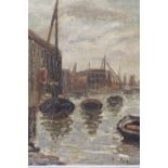 CIRCLE OF ROLAND OSSORY DUNLOP (1894 - 1973). Impressionist dockland scene with boats, bears