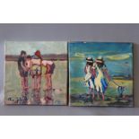 ROSS FOSTER (XX). A pair of 20th century impressionist beach scenes with figures, signed lower left,