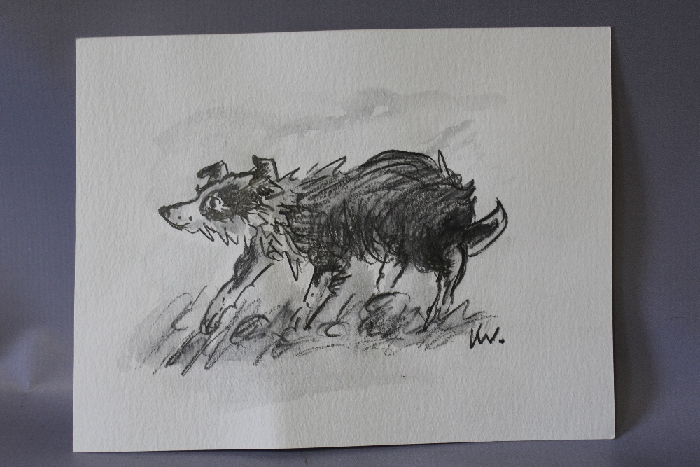 CIRCLE OF JOHN KYFFIN WILLIAMS (1918-2006). Study of a sheep dog, bears initials lower right, pencil - Image 2 of 3