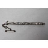 A STERLING SILVER SWAN FOUNTAIN PEN BY MABIE TODD & CO NEW YORK, with attached chatelaine style