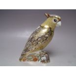 A ROYAL CROWN DERBY CITRON COCKATOO PAPERWEIGHT, gold stopper, with box, H 14 cm
