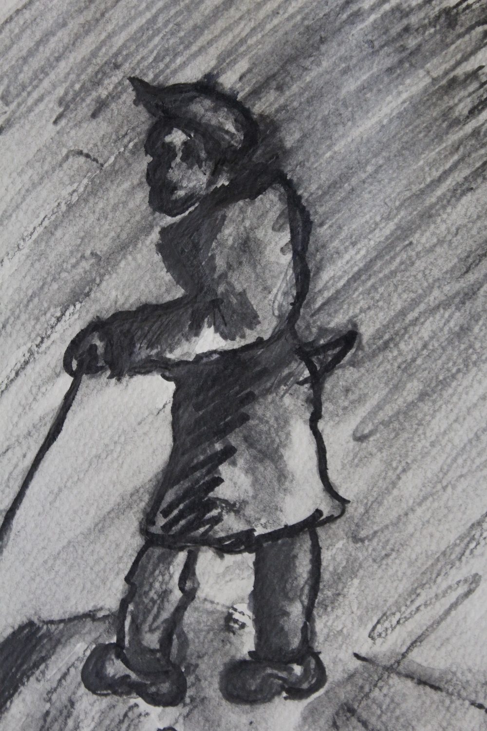 CIRCLE OF JOHN KYFFIN WILLIAMS (1918-2006). Study of a man with walking stick, bears initials - Image 2 of 3