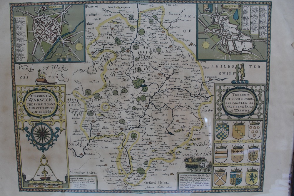 CIRCLE OF JOHN SPEED (1552-1629). A vintage map 'The Counti of Warwick' the shire towne and citie of
