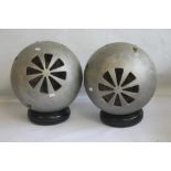 A PAIR OF VINTAGE RETRO GLOBE STEREO SPEAKERS, with grey cast alloy casings