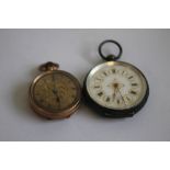 A 9ct LADIES' FOB WATCH, WITH GILT FOLIATE DIAL, along with a continental white metal (marked 925)