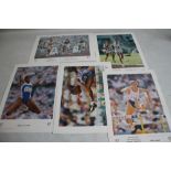 FIVE SIGNED PRINTS OF BRITISH OLYMPIC CHAMPIONS to include Dame Mary Peters, Lord Sebastian Coe,