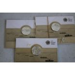 ROYAL MINT THREE 1914-2014 FINE SILVER £20 COINS, in cards of issue (3)