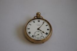 A 9ct GOLD GENTLEMAN'S OPEN FACED POCKET WATCH SIGNED TO THE DIAL OF MOVEMENT "J. W. BENSON" white