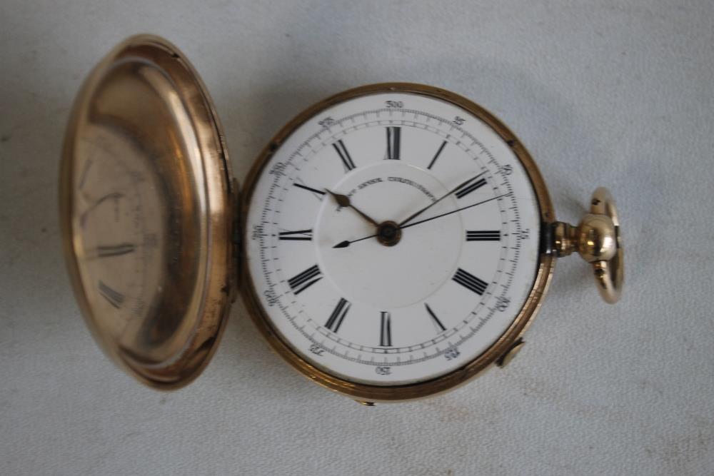 A GENTLEMAN'S FULL HUNTER POCKET WATCH (A/F), MARKED 14K, white lever dial signed "Patent Lever